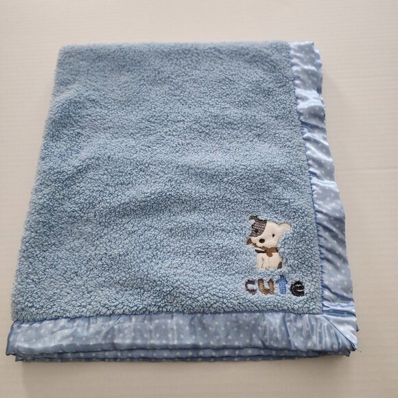 Child of Mine by Carter's Cute puppy dog baby Boy blanket Polka dot satin trim - Picture 1 of 6